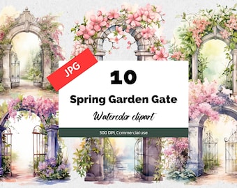 Spring garden gate clipart, 10 High quality JPGs, Commercial use, Instant download, Card making, Flower, Flowers, floral, gardening, roses