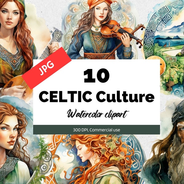 Watercolor Celtic culture clipart, 10 High quality JPGs, Commercial license, Instant download, Card making, Celts, Ancient civilizations