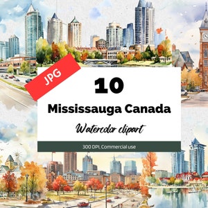 Clipart de Mississauga Canadá, 10 JPG de alta qualidade, uso comercial, download instantâneo, cidade canadense, viagens, férias, paisagem urbana, criação de cartões