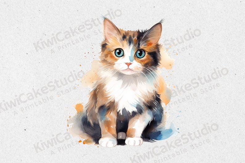 Watercolor Calico Cat Clipart, Jpgs, Cute Floral Cats and Kittens ...