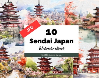 Sendai Japan clipart, 10 High quality JPGs, Commercial use, Instant download, Card making, Japanese travel, Vacation, Holidays, Trip, Art