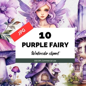 Watercolor purple fairy clipart, 10 High quality JPGs, Fantasy clip art, Fairies graphics, Card making, Commercial use, Instant download