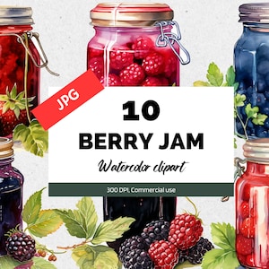Watercolor berry jam clipart, JPGs, Strawberry, Blackberry, Raspberry, Blueberry clip arts, Card making, Summer graphics, Commercial use