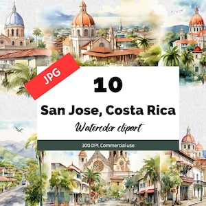 San Jose, Costa Rica clipart, 10 High quality JPGs, Commercial use, Instant download, Travel, Vacation, Holidays, Tourism, Greeting cards