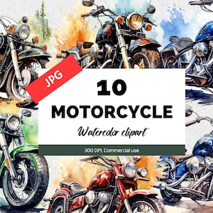 Watercolor motorcycle clipart, 10 High quality JPGs, Commercial use, Instant download, Motorbike, Spots bike, Birthday boys, Father&#39;s day