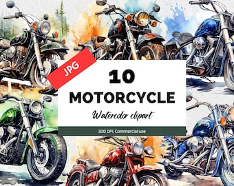 Watercolor motorcycle clipart, 10 High quality JPGs, Commercial use, Instant download, Motorbike, Spots bike, Birthday boys, Father's day