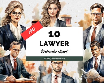 Watercolor lawyer clipart, 10 High Quality JPG, Commercial use, Instant download, Law school, Law, Attorney, Court, Divorce, Immigration