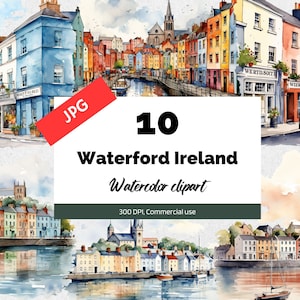 Clipart de Waterford Ireland, 10 JPGs de alta qualidade, uso comercial, download instantâneo, viagens, férias, feriados, turismo, turístico, irlandês, cidade
