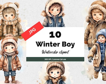 Winter little boy clipart,  10 High quality JPGs, Commercial use, Instant download, Cute kids, Winter graphics, Christmas, Snow, Snowing
