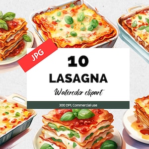 Watercolor lasagna clipart, 10 High quality JPG, Commercial use, Instant download, Italian cuisine, Parmesan, Food clip art, Pasta, Noodles