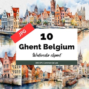 Gand Belgique clipart, 10 JPG de haute qualité, Utilisation commerciale, Téléchargement instantané, Européen, Ville, Paysage urbain, Villes, voyageur, Belge, Voyage