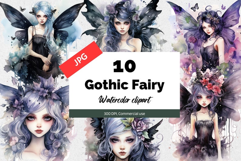 Watercolor Gothic Fairy Clipart, 10 High Quality Jpgs, Commercial Use ...