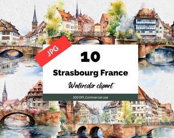 Strasbourg France clipart, 10 High quality JPG, Commercial use, Instant download, French city, Travel, Vacation, Cityscape, Card making, art