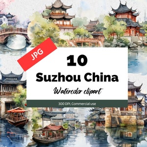 Suzhou China clipart, 10 High quality JPG, Commercial use, Instant download, Card making, Chinese clip art, Cities, Vacation, Holidays, Trip