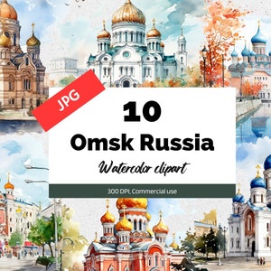 Omsk Russland Clipart, 10 hochwertige JPGs, kommerzielle Nutzung, Sofort-Download, Kartenherstellung, russische Stadt, europäische Städte, Reise, Urlaub