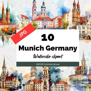 Munich Allemagne clipart, 10 JPG de haute qualité, Utilisation commerciale, Téléchargement instantané, Allemand, Voyage, Europe, Vacances, Voyages, Fabrication de cartes postales