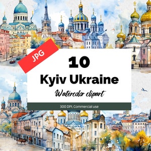 Clipart de Kiev Ucrânia, 10 JPGs de alta qualidade, uso comercial, download instantâneo, criação de cartões, cidade ucraniana, cidades europeias, viagens, férias
