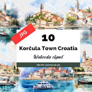 Korčula Town Croatia clipart, 10 JPG de alta qualidade, uso comercial, download instantâneo, cidades croatas, férias, feriados, cidade, feriados