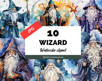 Clipart de assistente de fantasia em aquarela, 10 JPGs de alta qualidade, Fantasia mágica, Halloween, Criação de cartões, Uso comercial, Download instantâneo, Álbum de recortes