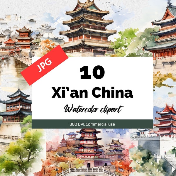 Xi’an China clipart, 10 High quality JPGs, Commercial use, Instant download, Card making, Chinese clip art, Cities, Vacation, Holidays