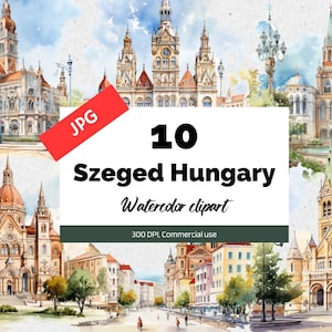 Clipart de Szeged Hungria, 10 JPG de alta qualidade, uso comercial, download instantâneo, húngaro, cidades, Europa, viagem, férias, viagem, arte, cidade