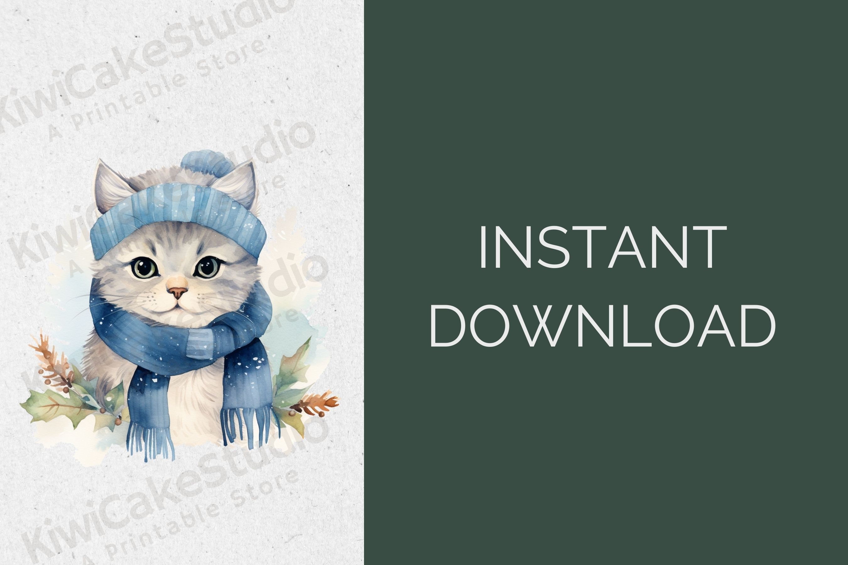 Watercolor Winter Cat Clipart 10 High Quality Jpgs - Etsy