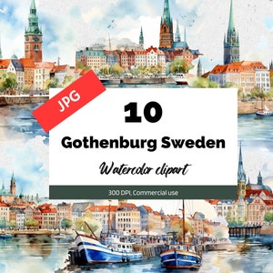 Göteborg Schweden Clipart, 10 hochwertige JPG, kommerzielle Nutzung, Sofort-Download, schwedische Stadt, Reisen, Urlaub, Stadtbild, Kartenherstellung