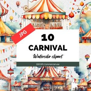 Aquarel carnaval clipart, 10 JPG van hoge kwaliteit, Zomervakantie, Reuzenrad, Kaarten maken, Commercieel gebruik, Instant download, Junk journal