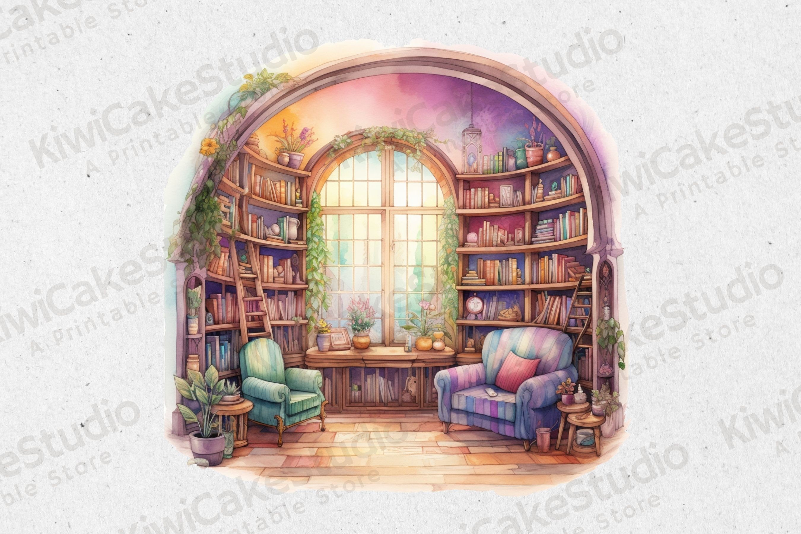 Cottagecore Library Clipart 10 High Quality Jpgs Commercial - Etsy