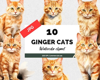 Watercolor ginger cat clipart JPG, Cute cats and kittens, Card making, Junk journal, Digital paper craft, Commercial use, Digital download
