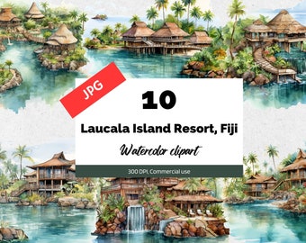 Laucala Island Resort, Fiji Clipart, 10 JPG de alta calidad, Uso comercial, Descarga instantánea, Isla tropical, Lugar de vacaciones, Viaje de destino