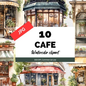 Cafe Schaufenster Clipart, 10 hochwertige JPGs, kommerzielle Nutzung, Sofortiger Download, Kartenherstellung, Scrapbooking-Bilder, Digitales Papierhandwerk