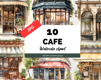 Cafe storefront clipart, 10 JPG's van hoge kwaliteit, Commercieel gebruik, Direct downloaden, Kaarten maken, Scrapbooking-afbeeldingen, Digitale papierambachten