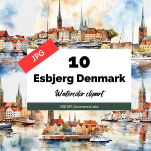Clipart de Esbjerg Dinamarca, 10 JPGs de alta qualidade, uso comercial, download instantâneo, europeu, cidade, paisagem urbana, cidades, viajante, dinamarqueses, dinamarquês