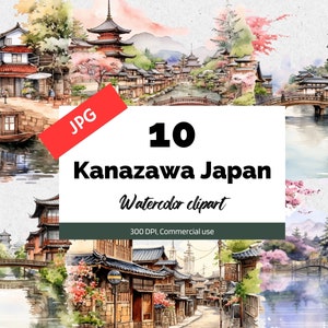 Kanazawa Japan Clipart, 10 hochwertige JPGs, kommerzielle Nutzung, Sofort-Download, Asien, Asiatische Kultur, Reisen, Urlaub, Feiertage, Postkarten
