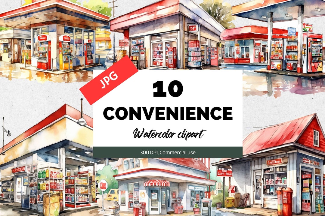 Watercolor Convenience Store Clipart, 10 High Quality Jpgs, Commercial ...