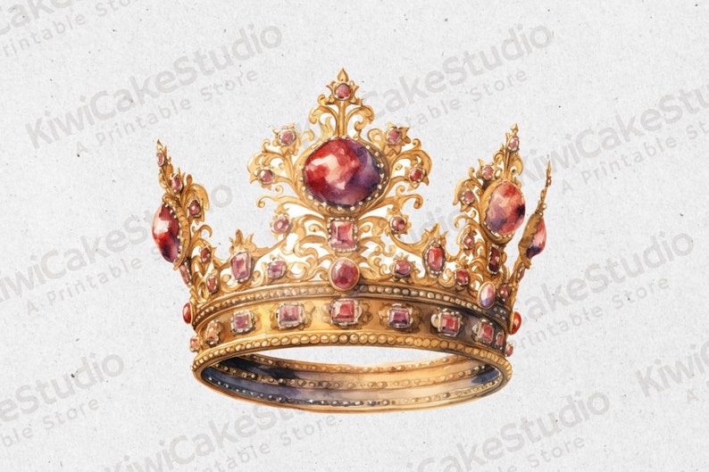 10 Watercolor Vintage Crown Clipart, High Quality Jpgs, Commercial Use