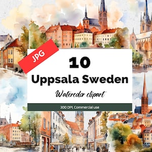 Uppsala Schweden Clipart, 10 hochwertige JPG, kommerzielle Nutzung, Sofort-Download, schwedische Stadt, Reisen, Urlaub, Stadtansicht, Kartengestaltung, Trip