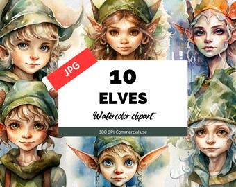 Watercolor elf clipart, 10 High quality JPGs, Fantasy clip art, Commercial use, Instant download, Magical mystical elves cliparts, Scrapbook