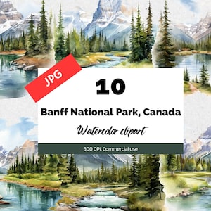 Parc national Banff, Canada clipart, 10 JPG de haute qualité, Utilisation commerciale, Téléchargement instantané, Fabrication de cartes, Paysage canadien, Forêt, Arbres