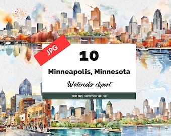 Minneapolis Minnesota Clipart, 10 Hochwertige JPGs, Kommerzielle Nutzung, Sofort download, USA, Amerikanische Städte, Amerika, Stadtansicht, Postkarte