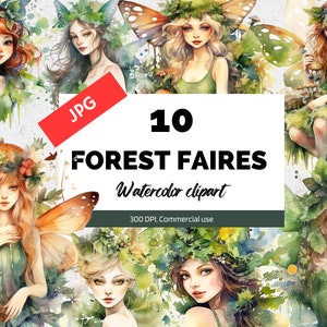 Aquarel bos fee clipart jpg, feeën illustratie, verhalenboek hoge kwaliteit JPG, commercieel gebruik, instant digitale download, kaarten maken
