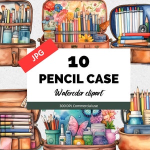 School kids pencil case clipart, 10 High quality JPGs, Commercial use, Instant download, Back to school, Students, Teacher, School supply