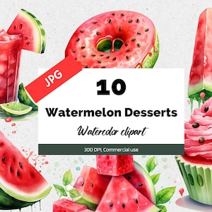 Watermelon desserts clipart, 10 High quality JPGs, Commercial use, Instant download, Cupcake, Donuts, Juice, Cake, Candies, Summer fruits