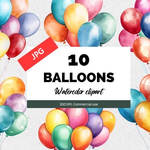 10 Birthday party balloons clipart JPG, Happy birthday, Birthday celebration, Card making, Scrapbooking, Digital paper craft, Commercial use