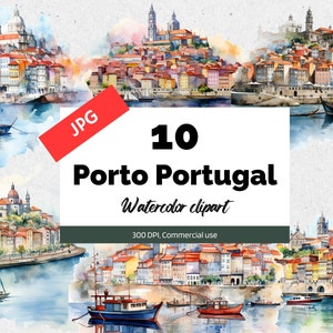 Porto Portugal clipart, 10 JPG de haute qualité, Utilisation commerciale, Téléchargement instantané, Portugais, Ville, Villes, Europe, Voyage, Vacances, Jours fériés