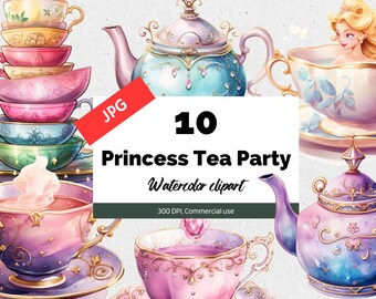 Prinses theekransje clipart, 10 JPG's van hoge kwaliteit, commercieel gebruik, Instant download, magische fantasie, verjaardagsfeestje, leuke cliparts voor meisjes