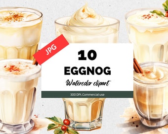 Watercolor eggnog clipart, 10 High quality JPGs, Commercial use, Instant download, Christmas good, Xmas illustrations, Holiday drink, Food