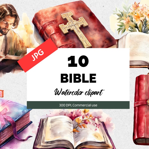 Watercolor Christian bible clipart, 10 High quality JPGs, Card making, Wedding cliparts, Christianity clip art, Watercolor bibles, Funeral