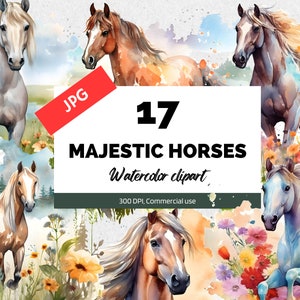 Watercolor horse clipart, JPG, Commercial use, Instant download, Card Making, Clip Art, Digital Paper Craft
